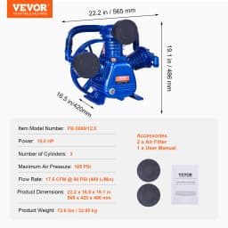 SucceBuy 10HP Air Compressor Pump Head 90PSI 3-Cylinder Oil Lubricated Compressor Piston Head Dual Stage V-Type Air Compressor