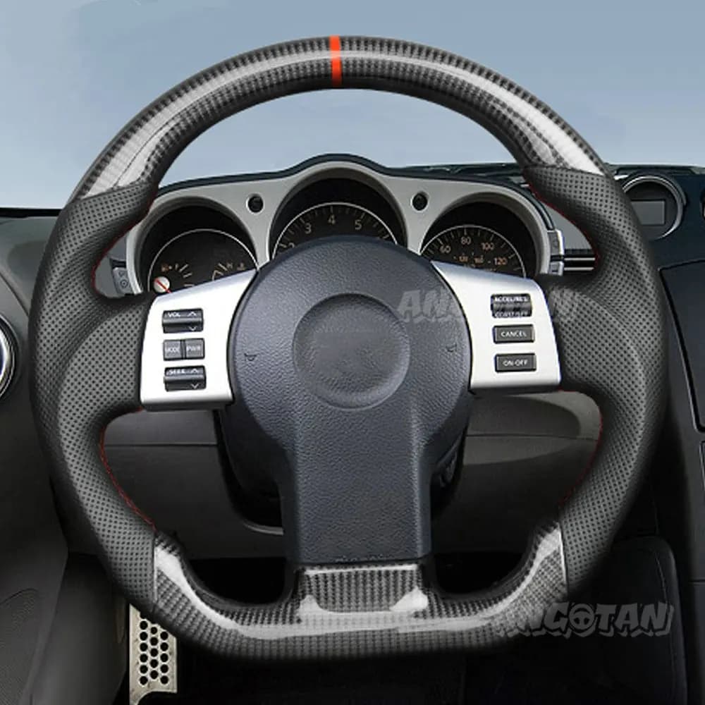 Carbon Fiber Steering Wheel Perforated Leather Fit For Nissan 350z 2003-2008 Flat Bottom Racing Wheel