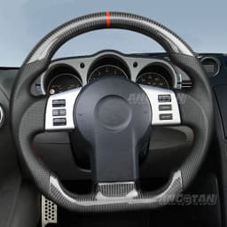 Carbon Fiber Steering Wheel Perforated Leather Fit For Nissan 350z 2003-2008 Flat Bottom Racing Wheel