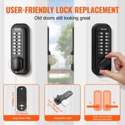 SucceBuy Mechanical Keyless Entry Door Lock 14 Digit Keypad Outdoor Gate Door Locks Set with Surface-mounted Latch Door Lock