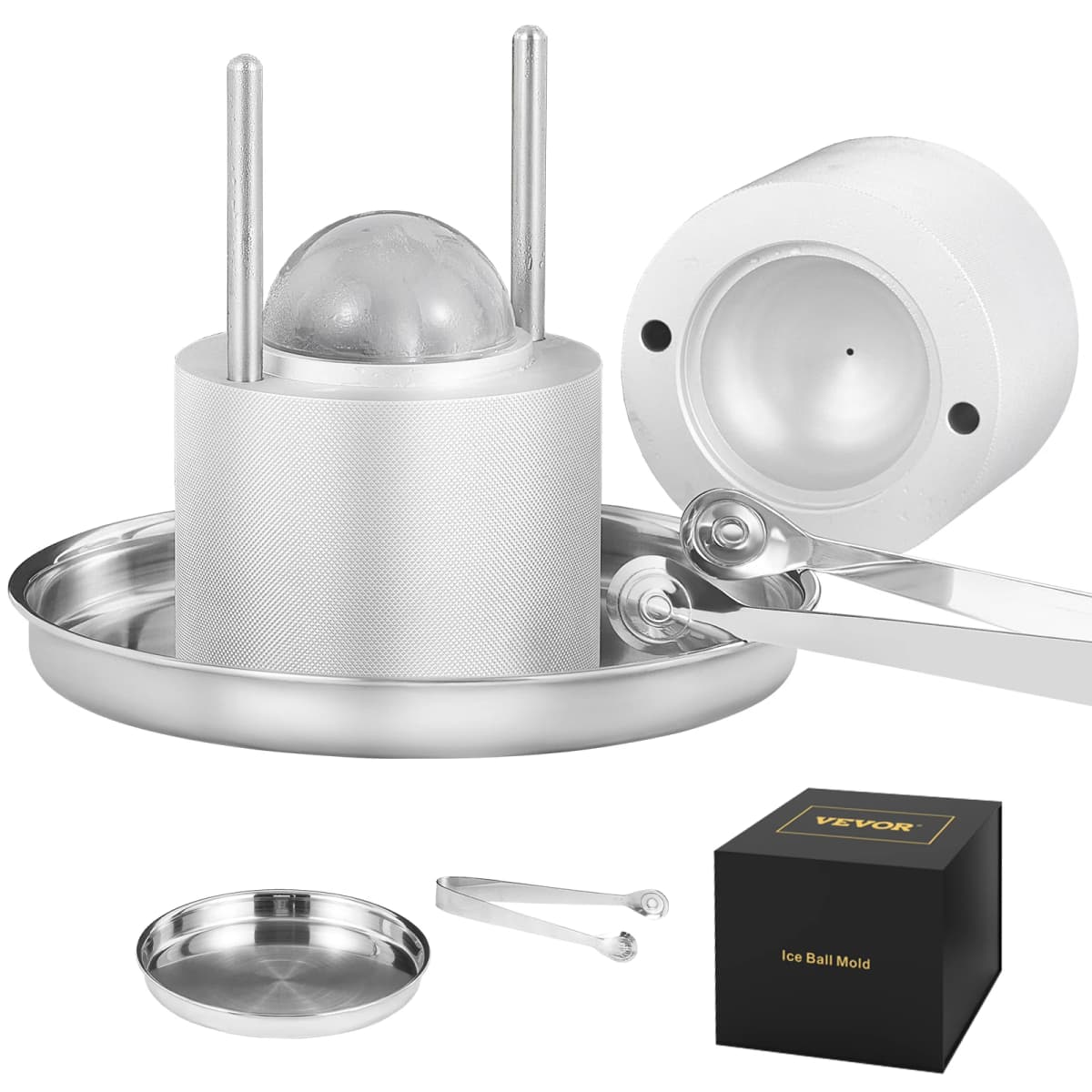 SucceBuy 60mm Ice Ball Press Maker Spherical Whiskey Tray Mould Bubble-Free Making Mold Crystal Ice Ball Box for Bar Cocktail