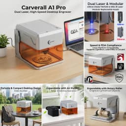 Carverall A1 Pro Laser Engraver Cutter with HD Camera, 7W/12W Diode Laser Machine, Class 1 Enclosed, 15000mm/min High Speed, 3-Level Height, WiFi App Control, for Wood Leather Metal Acrylic, Home DIY Small Business
