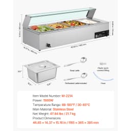 SucceBuy Commercial Food Warmer Electric Stainless Steel Steam Food Warmer with Glass Cover 3-Pan Countertop Buffet Bain Marie