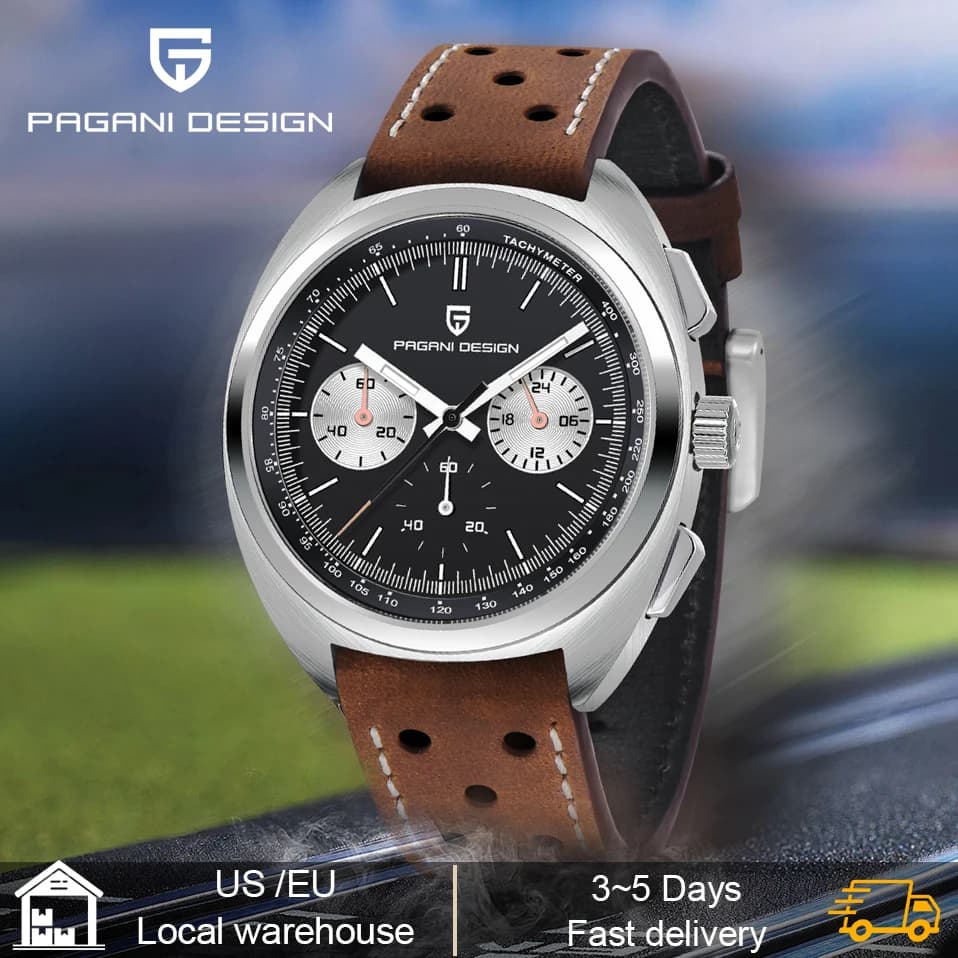 PAGANI DESIGN Men's Watches Retro Panda Dial Quartz Watch Men Japan VK63 Chronograph Sapphire glass Wrist Watch Men 2024 New