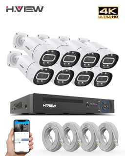 H.View 4K 5Mp 8Mp Poe CCTV Security Camera System Home Video Surveillance Kit 8Ch NVR Audio Outdoor IP Camera XMEYE App