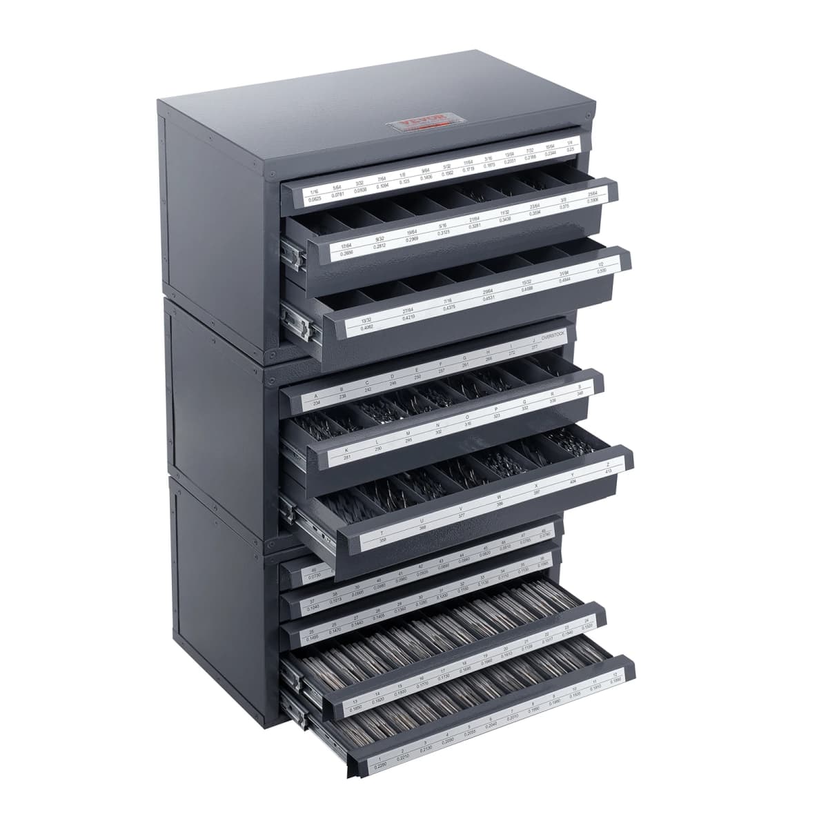 SucceBuy Drill Bit Dispenser Cabinet 3 Pieces Three-Drawer 1/16" to 1/2" & Letter Sizes A to Z Five-Drawer Drill Bit Organizer