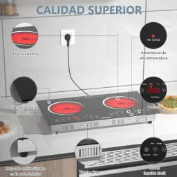 Karinear 2 Burners Ceramic Electric Cooktop, 60x35, Countertop or Built-in, with Outlet Plug(USA:110-120V, Europa:220-240V)
