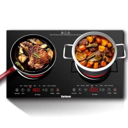Karinear 2 Burners Ceramic Electric Cooktop, 60x35, Countertop or Built-in, with Outlet Plug(USA:110-120V, Europa:220-240V)