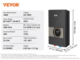 SucceBuy Instant Water Heater 8/13.8/18kw On Demand Electric Water Boiler Digital Temperature Display & Easy Installation