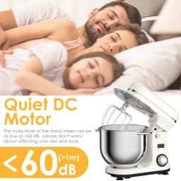 BioloMix Kitchen Food Stand Mixer, Blender, Quiet Motor, Cream Egg Whisk, Whip Dough Kneader, 6-Speed, 1200 W, 6 L, DC