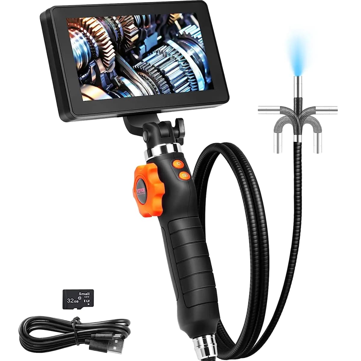 SucceBuy Articulating Borescope Camera with Light Two-way Articulated Endoscope Inspection with 6.4mm Tiny Lens 5" 1080P Screen