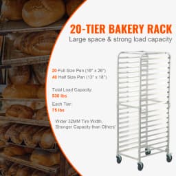 SucceBuy 10/20 Sheet Bun Pan Rack Commercial Bakery Racks with Brake Wheels Aluminum Racking Trolley Storage for Bread Baking