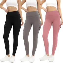 3PCS Women's Solid Color Gym Leggings High Waisted Fitness Yoga Pants Practical Pocket Stretch Outdoors Sports Cargo Styles