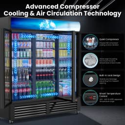 56 Cu Ft Commercial Display Fridge for Beverage 3 Glass Door Upright Refrigerator Merchandiser with Front LED Light for Shop Bar