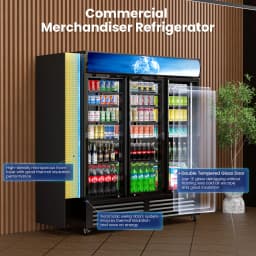 56 Cu Ft Commercial Display Fridge for Beverage 3 Glass Door Upright Refrigerator Merchandiser with Front LED Light for Shop Bar