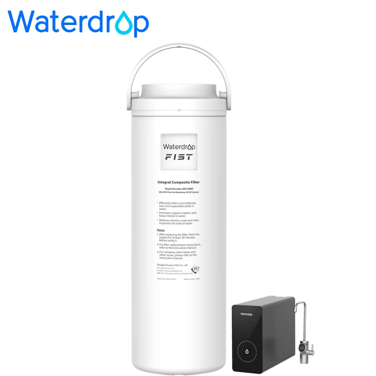 Waterdrop D6RF Filter, Replacement for D6 RO System, 1-Year Lifetime | 6-Stage Filtration, Under-Sink Reverse Osmosis Water Filter Replacement, Long Lifespan, High Capacity, Easy Replacement