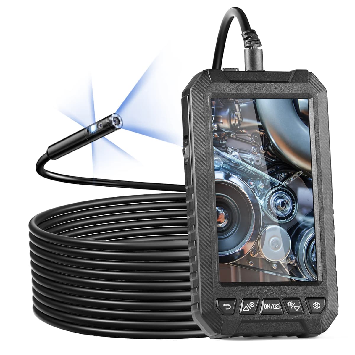 SucceBuy Endoscope Camera Dual Lens Borescope 5" Screen 1080P Inspection Camera with LED Lights Waterproof for Auto Plumbing