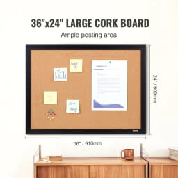 SucceBuy Cork Board 36x24/24x18 in Bulletin Board W/ MDF Sticker Frame Vision Board Includes 10 Pushpins for Display and Decoration