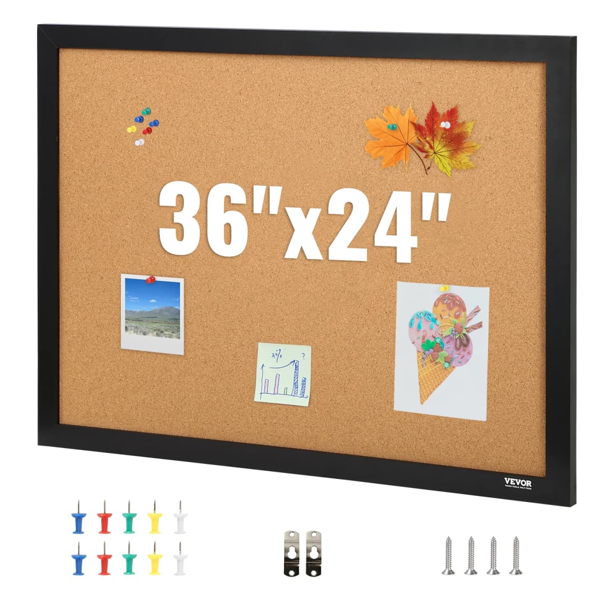 SucceBuy Cork Board 36x24/24x18 in Bulletin Board W/ MDF Sticker Frame Vision Board Includes 10 Pushpins for Display and Decoration