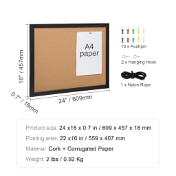 SucceBuy Cork Board 36x24/24x18 in Bulletin Board W/ MDF Sticker Frame Vision Board Includes 10 Pushpins for Display and Decoration