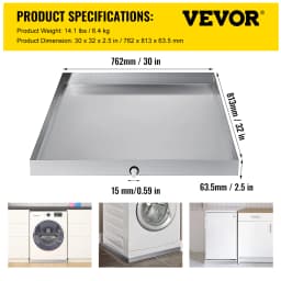 VEVOR Multi-Size Washing Machine Pan Stainless Steel Drip Drain Floor Overflow Catch With Welded Corners Drain Adapter Home Use