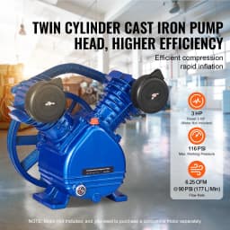 SucceBuy Air Compressor Head 5.5HP/3HP 90PSI Twin Cylinder Oil Lubricated Air Compressor Piston Dual Stage Air Compressor Pump