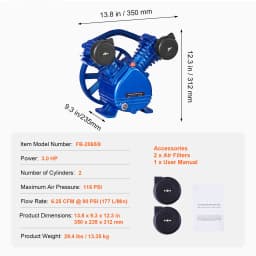 SucceBuy Air Compressor Head 5.5HP/3HP 90PSI Twin Cylinder Oil Lubricated Air Compressor Piston Dual Stage Air Compressor Pump
