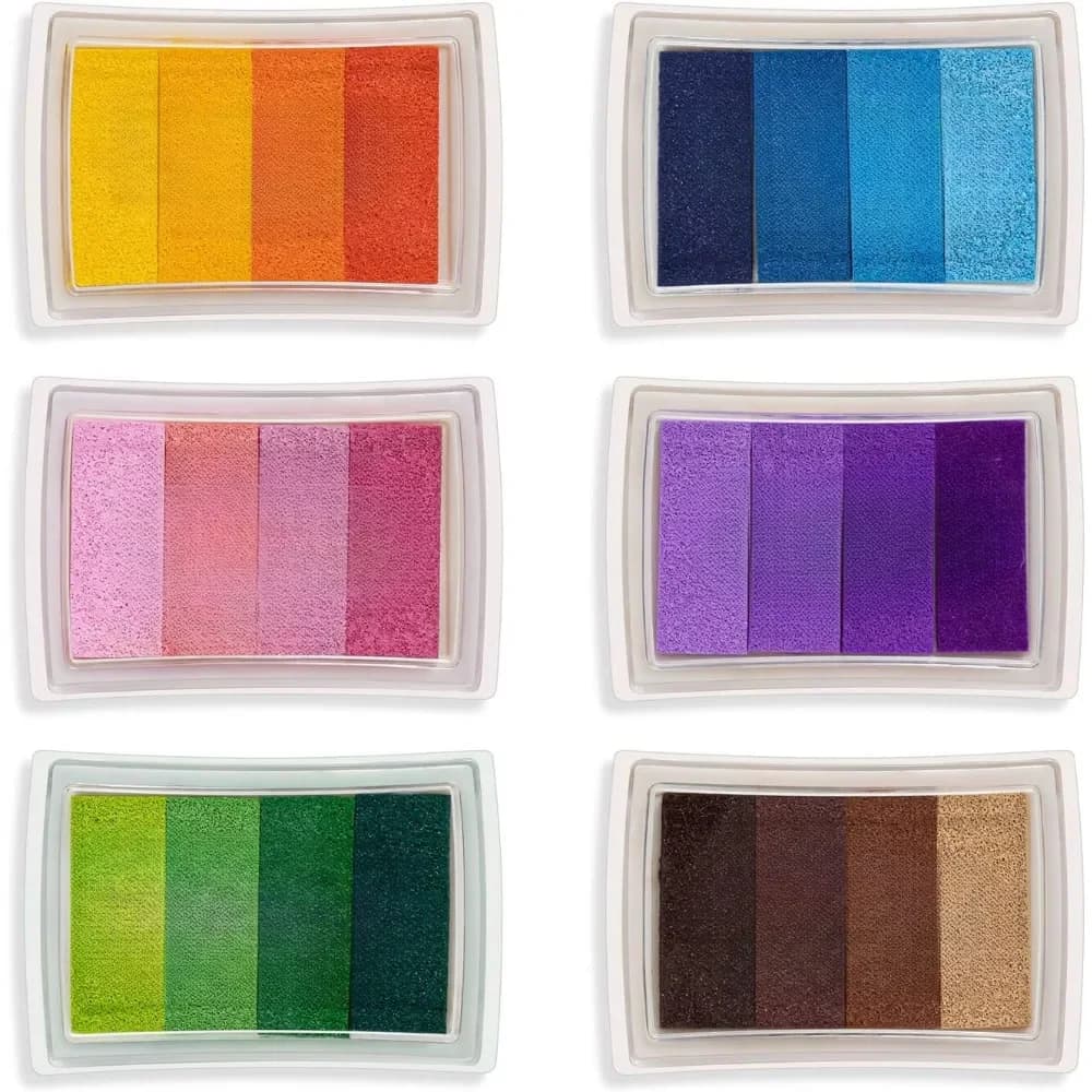 A set of 6 washable stamp ink pads in 24 colors