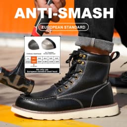 Two layer cowhide men's anti-smash anti-puncture high top work safety shoes