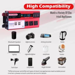 5000W Car Converter Power Inverter DC 12V To AC 110V Converter LCD 4 USB Ports and 110V AC Outlet Cigarette Lighter Battery