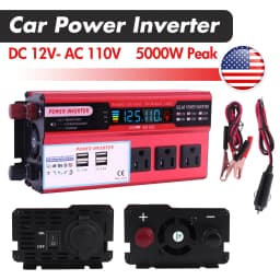 5000W Car Converter Power Inverter DC 12V To AC 110V Converter LCD 4 USB Ports and 110V AC Outlet Cigarette Lighter Battery