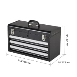 SucceBuy 20in 3-Drawer Metal Tool Box Black/Red Tool Chest with EVA Liners Multifunction Tool Organizer for Garage & Workshop