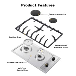 12 Inch 2-Burner Dual Fuel NG/LPG Gas Stove | Built-in for RV, Camping & Kitchen | Thermocouple Protection | Stainless Steel