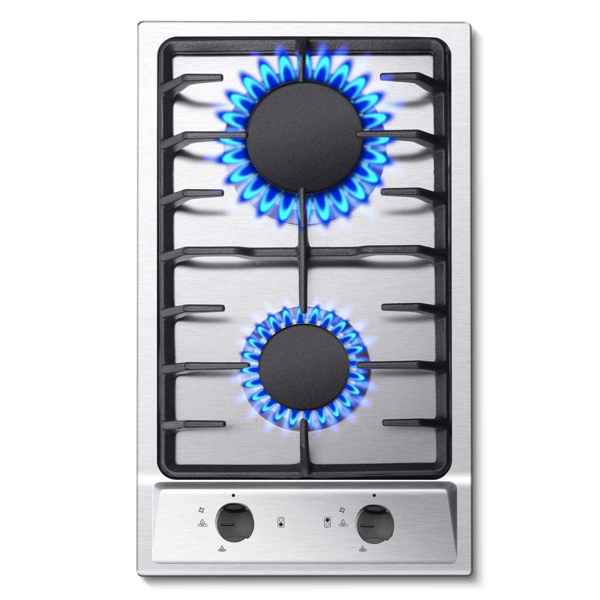 12 Inch 2-Burner Dual Fuel NG/LPG Gas Stove | Built-in for RV, Camping & Kitchen | Thermocouple Protection | Stainless Steel