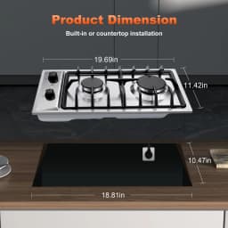 12 Inch 2-Burner Dual Fuel NG/LPG Gas Stove | Built-in for RV, Camping & Kitchen | Thermocouple Protection | Stainless Steel