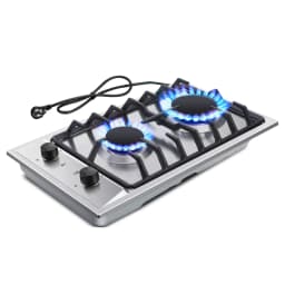12 Inch 2-Burner Dual Fuel NG/LPG Gas Stove | Built-in for RV, Camping & Kitchen | Thermocouple Protection | Stainless Steel