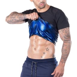 Pop Closets Sauna Shirt for Men Sweat Suit Short Sleeve Compression T-Shirt Weight Loss Body Shaper Shirts for Workout Sports