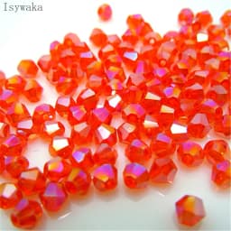 Isywaka Red Half AB 100pcs 4mm Bicone Austria Crystal Beads Charm Glass Beads Loose Spacer Bead for DIY Jewelry Making