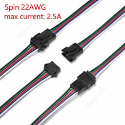 SM RGB LED Strip Connector 22 20AWG 2 3 4 5 6pin 5 10 50 100pair Male Female Wire JST Connector For 3528 5050 RGB RGBW LED Strip