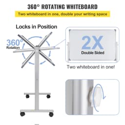 SucceBuy Mobile Magnetic Whiteboard 36 x 24 Inch Double Sided 360 Degree Reversible Rolling Dry Erase Board Height Adjustable