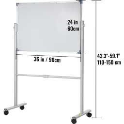 SucceBuy Mobile Magnetic Whiteboard 36 x 24 Inch Double Sided 360 Degree Reversible Rolling Dry Erase Board Height Adjustable