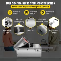 SucceBuy 3L Horizontal Sausage Stuffer Manual Sausage Maker Stainless Steel With 5 Filling Nozzles For Home & Commercial Use