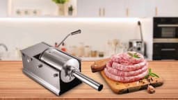 SucceBuy 3L Horizontal Sausage Stuffer Manual Sausage Maker Stainless Steel With 5 Filling Nozzles For Home & Commercial Use