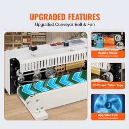 SucceBuy Horizontal Bag Band Sealing Machine Continuous Band Sealer Machine Carbon Steel for 0.02-0.8 mm Plastic Bags Films