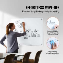 SucceBuy Magnetic Glass Whiteboard 36"x24"/48"x32"/72"x36" Dry Erase Board Wall-Mount Large Frameless Glassboard for School Office
