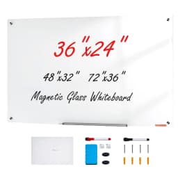 SucceBuy Magnetic Glass Whiteboard 36"x24"/48"x32"/72"x36" Dry Erase Board Wall-Mount Large Frameless Glassboard for School Office