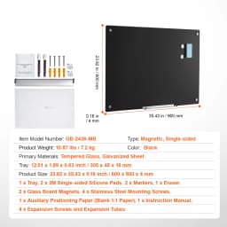 SucceBuy Magnetic Glass Whiteboard 36"x24"/48"x32"/72"x36" Dry Erase Board Wall-Mount Large Frameless Glassboard for School Office