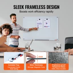SucceBuy Magnetic Glass Whiteboard 36"x24"/48"x32"/72"x36" Dry Erase Board Wall-Mount Large Frameless Glassboard for School Office