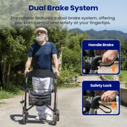 Foldable Rollator Walker With Seat, Walker For Seniors With Durable Aluminum, 8" Big Wheels For All Terrain