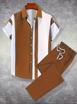 2-Piece Printed Men's Summer Short-Sleeved Button-Down Shirt and Pants Set